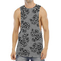 Black And White Floral Glen Plaid Print Men's Muscle Tank Top
