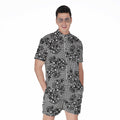 Black And White Floral Glen Plaid Print Men's Romper