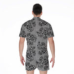 Black And White Floral Glen Plaid Print Men's Rompers