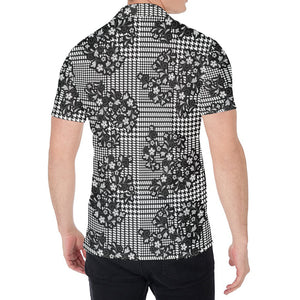Black And White Floral Glen Plaid Print Men's Shirt
