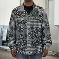 Black And White Floral Glen Plaid Print Men's Shirt Jacket