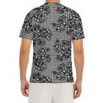Black And White Floral Glen Plaid Print Men's Short Sleeve Rash Guard