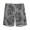 Black And White Floral Glen Plaid Print Men's Athletic Shorts