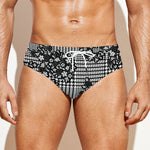 Black And White Floral Glen Plaid Print Men's Swim Briefs
