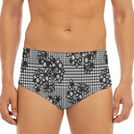 Black And White Floral Glen Plaid Print Men's Triangle Swim Briefs