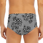 Black And White Floral Glen Plaid Print Men's Triangle Swim Briefs