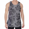 Black And White Floral Glen Plaid Print Men's Velvet Tank Top