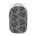 Black And White Floral Glen Plaid Print Mesh Laundry Hamper