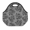 Black And White Floral Glen Plaid Print Neoprene Lunch Bag
