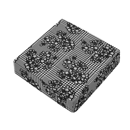 Black And White Floral Glen Plaid Print Outdoor Seat Cushion Cover
