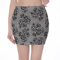 Black And White Floral Glen Plaid Print Pencil Mini Skirt