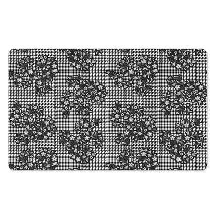 Black And White Floral Glen Plaid Print Polyester Doormat