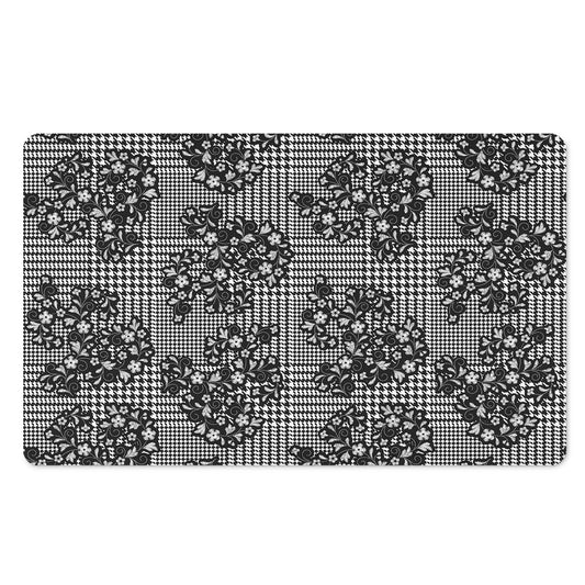 Black And White Floral Glen Plaid Print Polyester Doormat