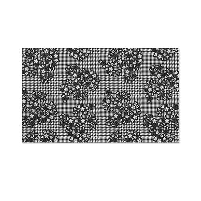 Black And White Floral Glen Plaid Print Polyester Flag