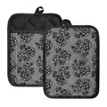 Black And White Floral Glen Plaid Print Pot Holders With Pocket