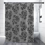 Black And White Floral Glen Plaid Print Premium Shower Curtain