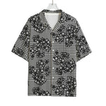 Black And White Floral Glen Plaid Print Rayon Hawaiian Shirt