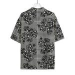 Black And White Floral Glen Plaid Print Rayon Hawaiian Shirt