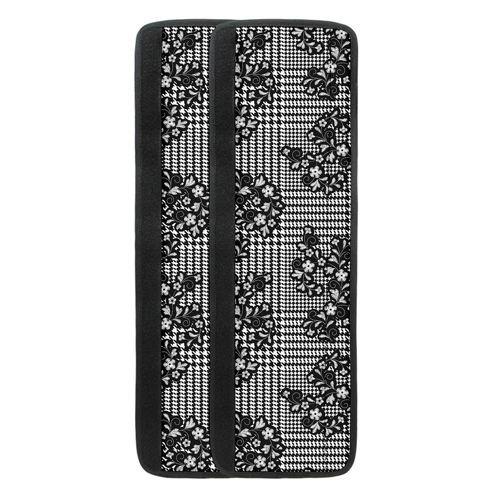 Black And White Floral Glen Plaid Print Refrigerator Handle Covers