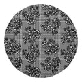 Black And White Floral Glen Plaid Print Round Blanket