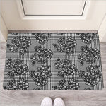 Black And White Floral Glen Plaid Print Rubber Doormat