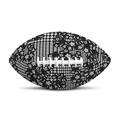 Black And White Floral Glen Plaid Print Rugby Ball