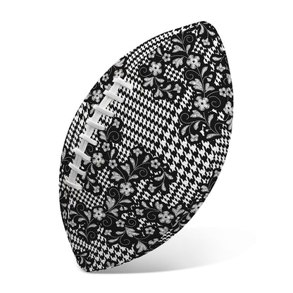 Black And White Floral Glen Plaid Print Rugby Ball