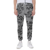 Black And White Floral Glen Plaid Print Scuba Joggers