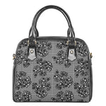 Black And White Floral Glen Plaid Print Shoulder Handbag