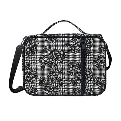 Black And White Floral Glen Plaid Print Shoulder Strap Bible Bag