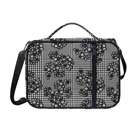 Black And White Floral Glen Plaid Print Shoulder Strap Bible Bag
