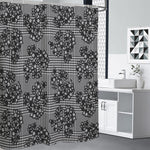 Black And White Floral Glen Plaid Print Shower Curtain