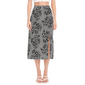 Black And White Floral Glen Plaid Print Side Slit Midi Skirt