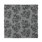 Black And White Floral Glen Plaid Print Silk Bandana