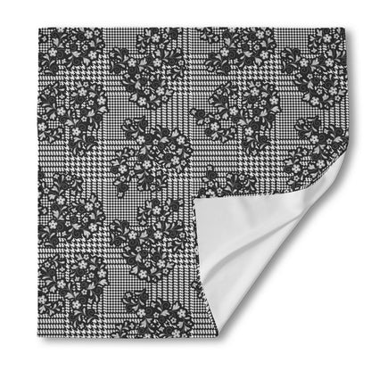 Black And White Floral Glen Plaid Print Silk Bandana