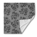 Black And White Floral Glen Plaid Print Silk Bandana