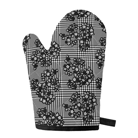 Black And White Floral Glen Plaid Print Single Oven Mitt