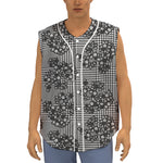 Black And White Floral Glen Plaid Print Sleeveless Baseball Jersey