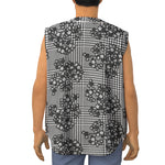 Black And White Floral Glen Plaid Print Sleeveless Baseball Jersey