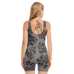 Black And White Floral Glen Plaid Print Sleeveless One Piece Swimsuit