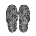 Black And White Floral Glen Plaid Print Slippers