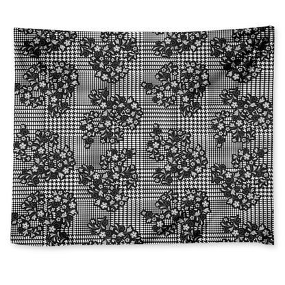 Black And White Floral Glen Plaid Print Tapestry