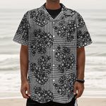 Black And White Floral Glen Plaid Print Textured Short Sleeve Shirt