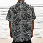Black And White Floral Glen Plaid Print Textured Short Sleeve Shirt