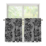 Black And White Floral Glen Plaid Print Tier Curtains
