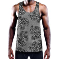 Black And White Floral Glen Plaid Print Men's Workout Tank Top