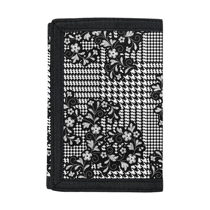 Black And White Floral Glen Plaid Print Trifold Wallet