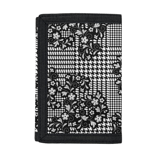Black And White Floral Glen Plaid Print Trifold Wallet
