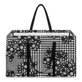 Black And White Floral Glen Plaid Print Utility Tote Bag