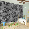 Black And White Floral Glen Plaid Print Wall Sticker